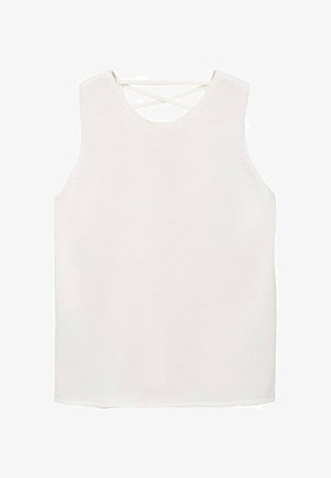 Witte mouwloze top van textiel met een ronde halslijn en kruislings gespen aan de achterkant.