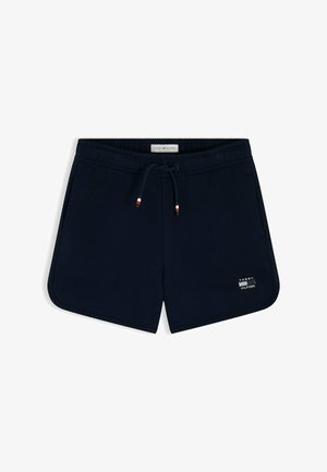 Marineblauwe shorts met trekkoord, zijzakken, afgeronde zoom en een klein Tommy Hilfiger-logo op het voorste rechterbeen.