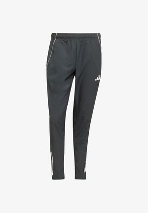 Pantaloni sportivi neri realizzati in tessuto leggero. Presentano una cintura elastica, una texture sottile e accenti bianchi sui lati con dettagli del logo.