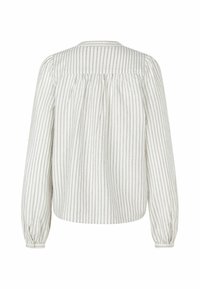 Langærmet skjorte i hvid med lysegrå lodrette striber, med en rygdesign, samlet bag og elastiske manchetter.