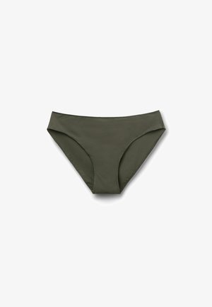 Braguita de bikini verde oscuro con tejido liso y ligero, corte clásico y diseño minimalista. Sin estampados ni detalles visibles.