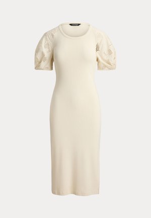 Lauren Ralph Lauren, RIB-KNIT COTTON EYELET-PUFF-SLEEVE DRESS - Φόρεμα-πουλόβερ - mascarpone cream