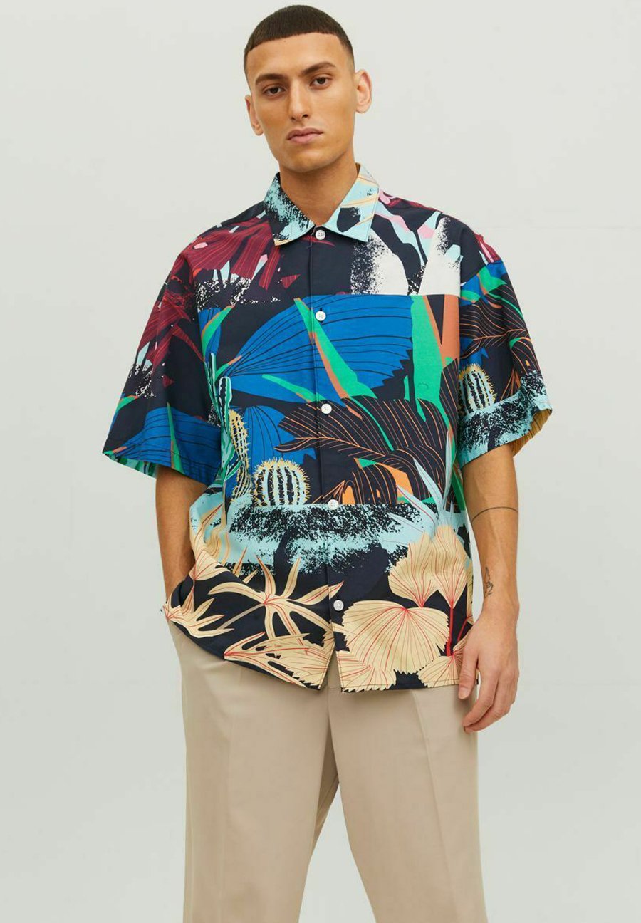 Jack & Jones Jorcabana Stripe Shirt - Camicia Uomo Manica Corta A Righe, Vestibilità Regolare, Colore Blu Scuro