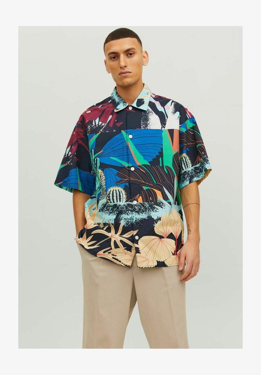 Jack & Jones Jorcabana Stripe Shirt - Camicia Uomo Manica Corta A Righe, Vestibilità Regolare, Colore Blu Scuro