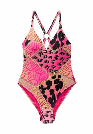 STRAPPY BACK PLUNGE TUMMY CONTROL  - Badpak - pink animal