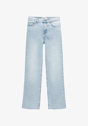 Jasnoniebieskie, szerokie dżinsy z denimu o wysokim stanie, z pięcioma kieszeniami i zapięciem na guzik. Charakteryzują się minimalnymi detalami w przeszyciach.