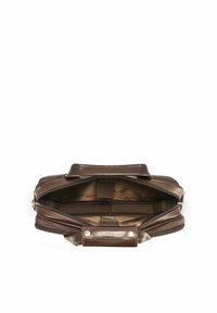 Brązowa skórzana torebka na ramię z zamknięciem na zamek. Wnętrze wyłożone jest gładką podszewką, posiada przegródki oraz kontrastujący guzik jako detal.