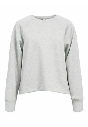 Sweatshirt gris clair avec des manches raglan, un col rond et des poignets côtelés. Fabriqué en tissu doux et texturé avec une coupe décontractée.