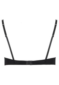 Soutien-gorge noir avec un design lisse, des bretelles ajustables, un dos sans couture et une fermeture croisée. Fabriqué en tissu doux et extensible.