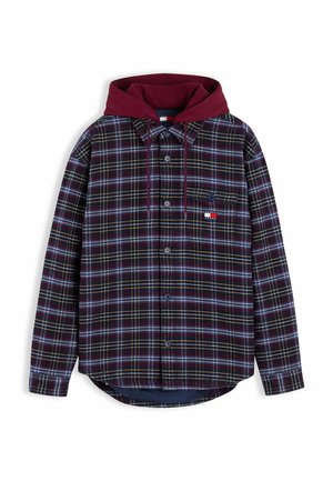 Tommy Jeans, TOMMY JEANS DOBBY OVERSIZED DRAWSTRING HOODED OVERSHIRT - Giacca leggera - calypso berry check