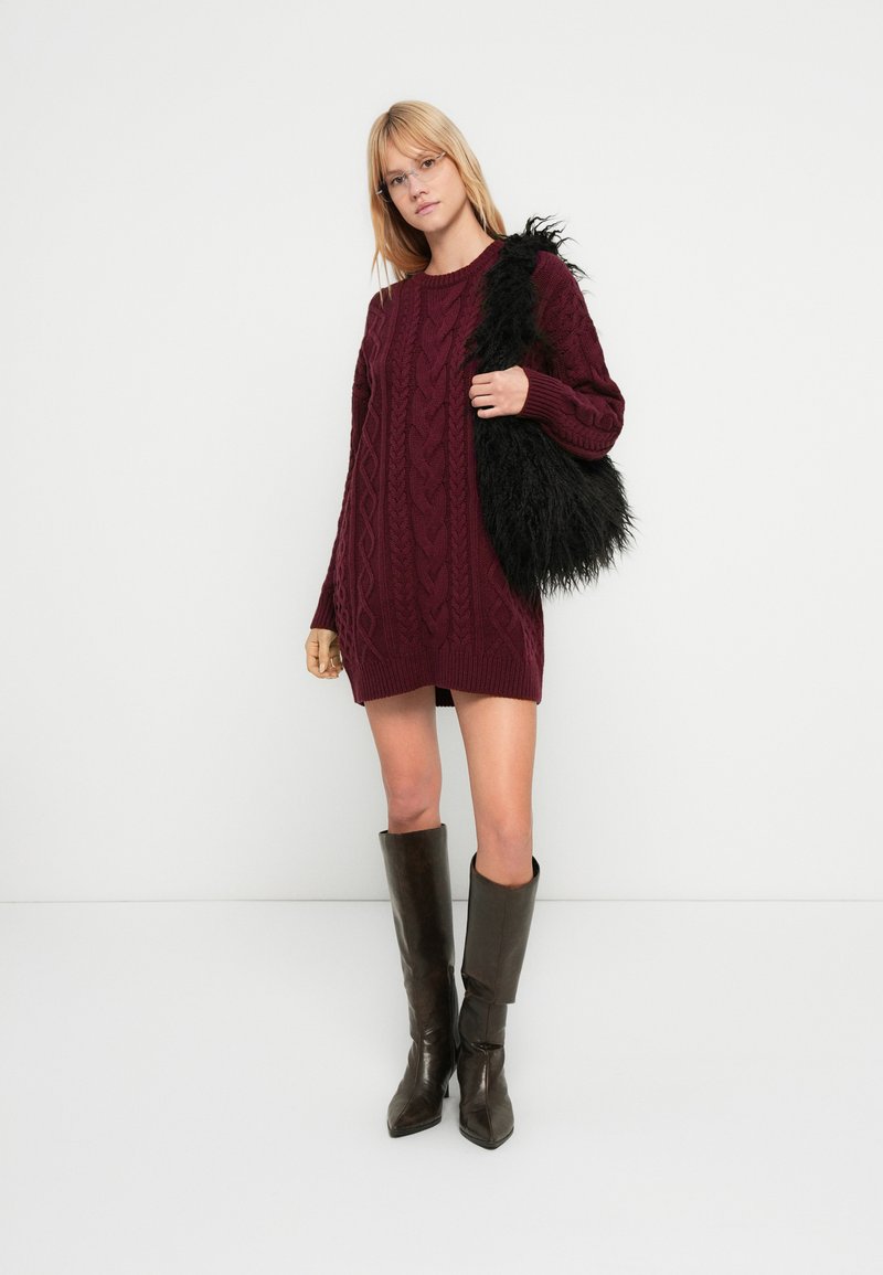 womens black knit dress Amirose Ruffle Knit Midi Dress - Black main image 0