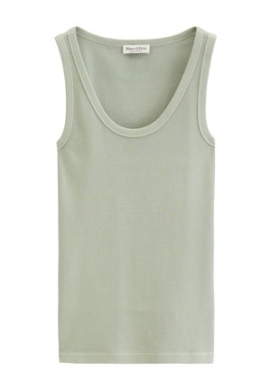 Ärmelloses, hellgrünes, geripptes Baumwoll-Top mit Rundhalsausschnitt und Marc O'Polo-Label auf der Rückseite.