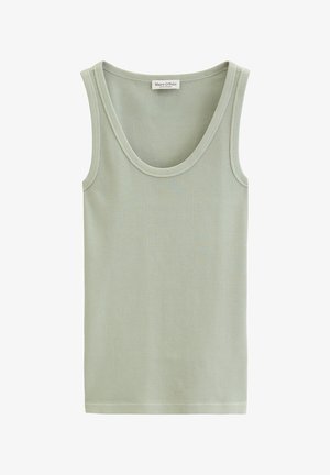Ärmelloses, hellgrünes, geripptes Baumwoll-Top mit Rundhalsausschnitt und Marc O'Polo-Label auf der Rückseite.