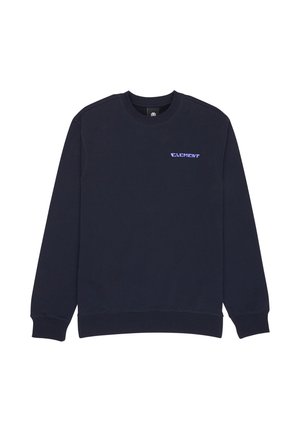 Felpa blu navy in misto cotone/poliestere, con scollo rotondo e polsini a costine, con logo "ELEMENT" viola sul petto.
