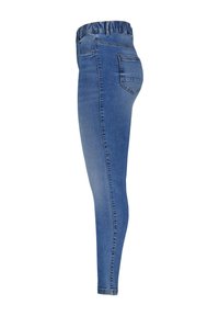 Blauwe denim jeggings met een aansluitend ontwerp, elastische tailleband en een enkele achterzak. Gladde textuur en schone naden overal.