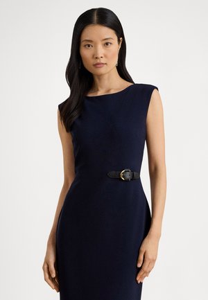 BUCKLE-TRIM FAILLE CAP-SLEEVE DRESS - Rochie tip creion - lauren navy