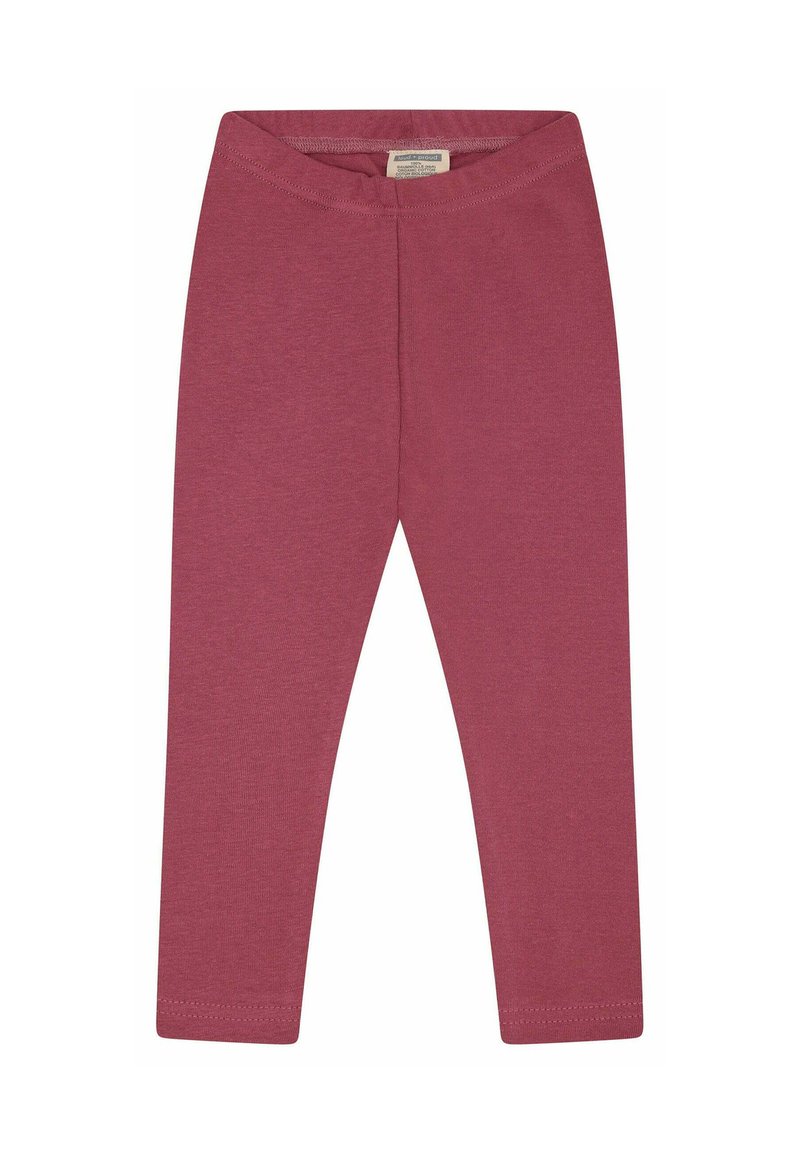 Leggings bordeaux realizzati in morbido cotone, con una vita elasticizzata e una texture liscia, senza motivi o decorazioni aggiuntive.