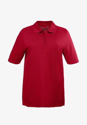 Rode polo-shirt gemaakt van glad katoen, met een kraag, zes knopenstijl en korte mouwen. Regular fit met een rechte zoom.