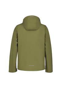 Groene, hoodie-jas met een gladde afwerking, voorzien van lange mouwen, een rechte snit en een reflecterende accent aan de onderrand.