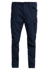 Námořnické cargo kalhoty vyrobené z bavlny, s několika kapsami, zapínáním na knoflík a slim fit střihem. Odolná tkanina s hladkým povrchem.