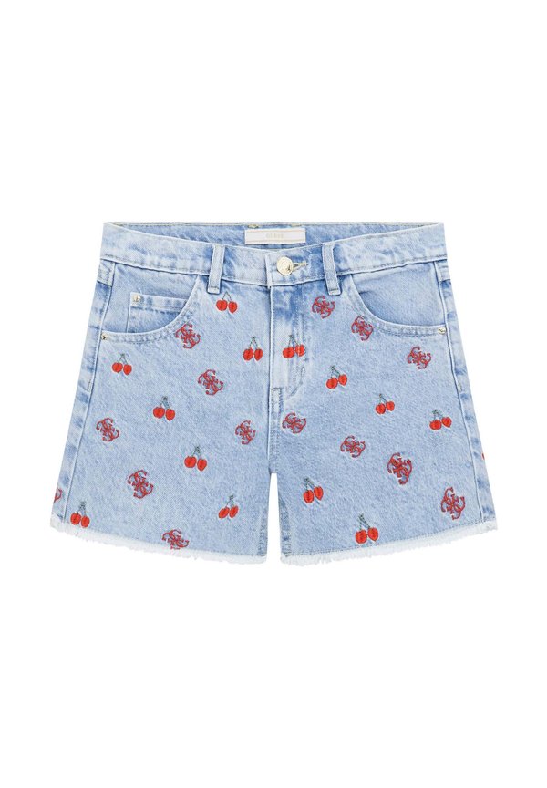 RIGID W EMBROIDER - Denim shorts - baby cherry indigo w