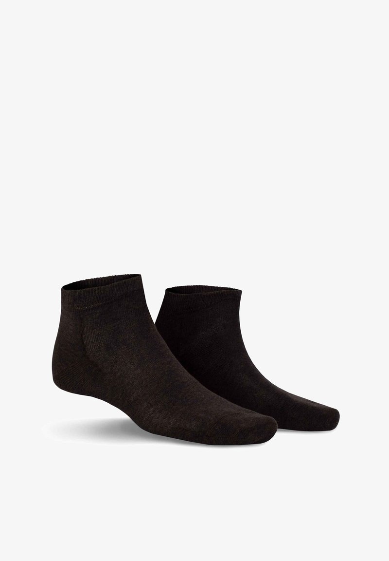 Schwarze Knöchelsocken mit einer leichten, weichen Textur. Verfügt über einen gerippten Bund und eine nahtlose Zehenpartie für zusätzlichen Komfort. Geeignet für Freizeit- oder Sportbekleidung.