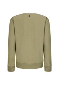 Felpa verde oliva con scollatura rotonda, maniche lunghe e polsini a costine. Realizzata in tessuto morbido con una superficie liscia.