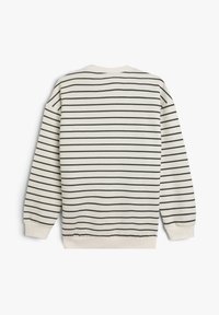 Katoenen sweatshirt met lange mouwen, met een crèmekleurige achtergrond en zwarte horizontale strepen. Ribgebreide manchetten en zoom.
