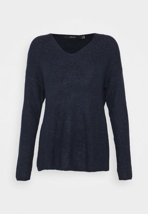 Vero Moda VMCREWLEFILE V-NECK - Striktrøje - navy blazer melange