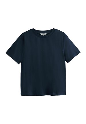 Marineblauw t-shirt met korte mouwen en ronde hals. Gemaakt van een soepele stof met minimale naden en zonder zichtbare patronen of accenten.