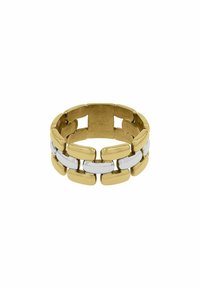Anello a catena in oro e argento con segmenti rettangolari dai bordi smussati che formano una fascia continua.