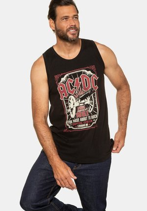 Top nero senza maniche con grafica vintage ACDC che presenta un cannone e testo, realizzato in cotone, con scollatura tondeggiante.