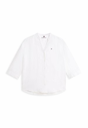Wit overhemd met lange mouwen, knoopsluiting, een bandkraag en een klein Tommy Hilfiger-logo op de linkerborst.