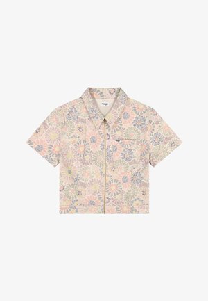 Πουκάμισο με κοντά μανίκια και φερμουάρ, με παστέλ λουλουδάτο μοτίβο σε ροζ, κίτρινο και μπλε, με γιακά και τσέπη στο στήθος με το λογότυπο Wrangler.