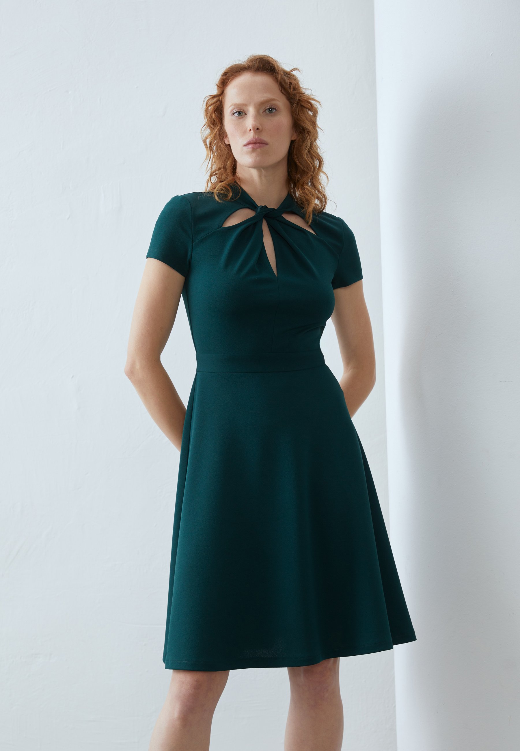 green emerald velvet dress 3/4 Sleeve Side Ruched Shift Dress, Black Green  Jolie Moi Retail