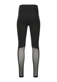 Sorte leggings med høj talje, meshpaneler på underbenene og en lille lynlåslomme på den bageste linning.