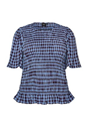 Zizzi, SMOCKBLUSE MIT VICHY-KARO UND RÜSCHENSAUM - Μπλούζα - blau