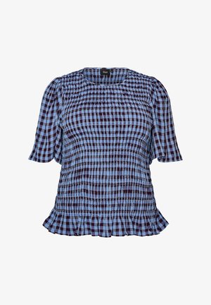 Zizzi, SMOCKBLUSE MIT VICHY-KARO UND RÜSCHENSAUM - Μπλούζα - blau