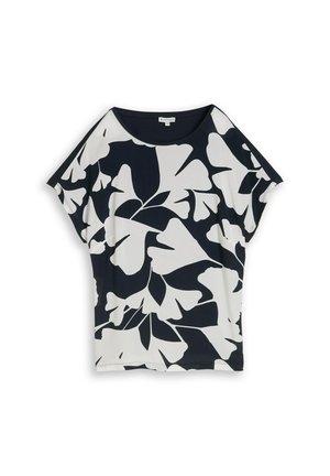 TOM TAILOR, PLUS SIZE - T-SHIRT IM MATERIAL-MIX - T-shirt imprimé - big navy ginkgo