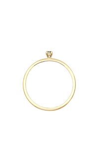 Gouden ronde hanger met een gepolijste afwerking, voorzien van een kleine lus aan de bovenkant voor bevestiging. Het ontwerp is eenvoudig en strak.