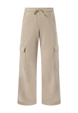 Beige Cargo-Sweathosen mit weitem Bein, Kordelzug in der Taille und Patten-Taschen auf beiden Seiten.