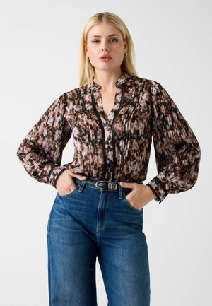 Hemdbluse - blumenmuster braun
