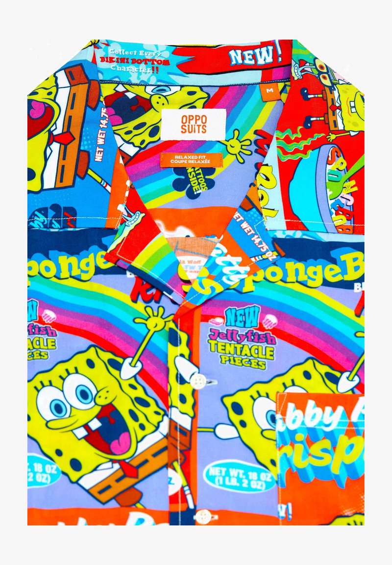 Men's SpongeBob SquarePants Button-Down Hawaiian Shirt – Funny Printed Short Sleeve T-Shirt, Collared, Breathable Polyester