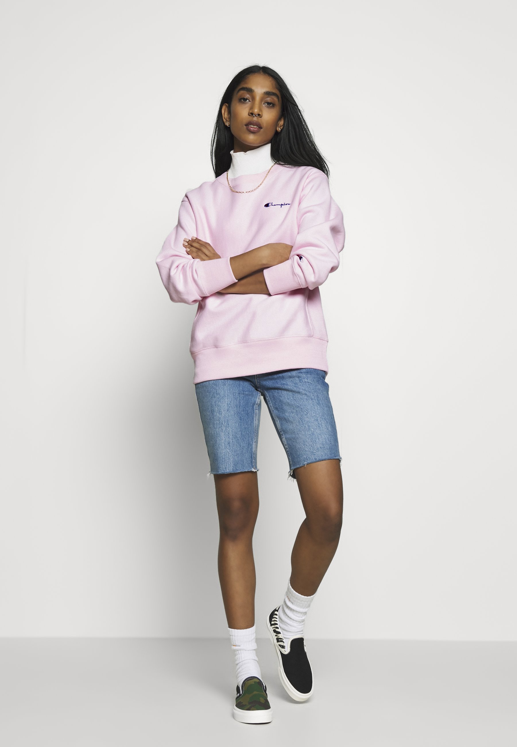 champion reverse weave small c light pink hoodie