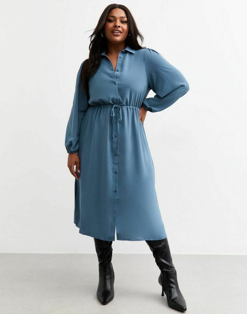 New Look Curves - CURVES DRAWSTRING WAIST MIDI - Shirt dress - bright blue, Enlarge