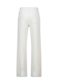 Gray cotton sweatpants with a straight leg design, elastic waistband, and a single back pocket. Soft texture, casual fit.