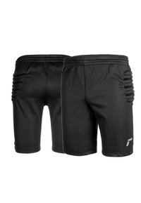 Pantalones cortos deportivos negros en tejido suave con acentos laterales texturizados. Cuenta con una banda elástica en la cintura y un logo en gris en la pierna derecha.