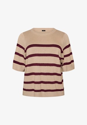 Zizzi, GESTREIFTES STRICKTOP MIT KURZEN ÄRMELN - Μπλουζάκι με στάμπα - beige