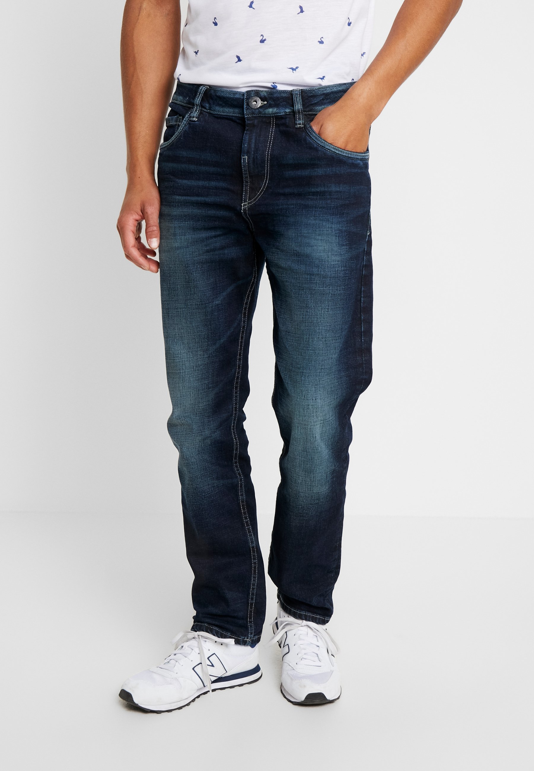 TOM TAILOR TRAD RELAXED - Straight leg jeans - dark stone wash denim blue/ stone blue denim