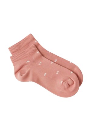 Coppia di calzini rosa alla caviglia con motivo a macchie bianche, polsini a coste e punta e tallone rinforzati.